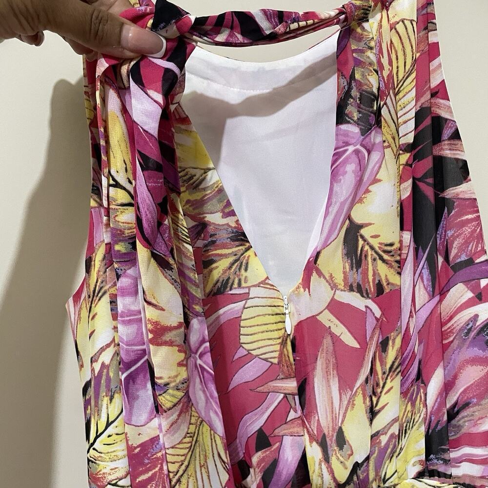 Anne Klein Pink Floral Hawaiian Maxi Dress Tropical Travel Resort Wear Size 10 - Picture 6 of 8